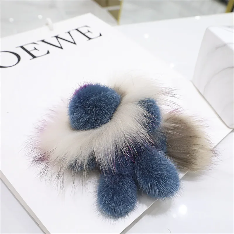 Пушистый настоящий норковый мех кулон милый Синий Лев женская сумка висячий