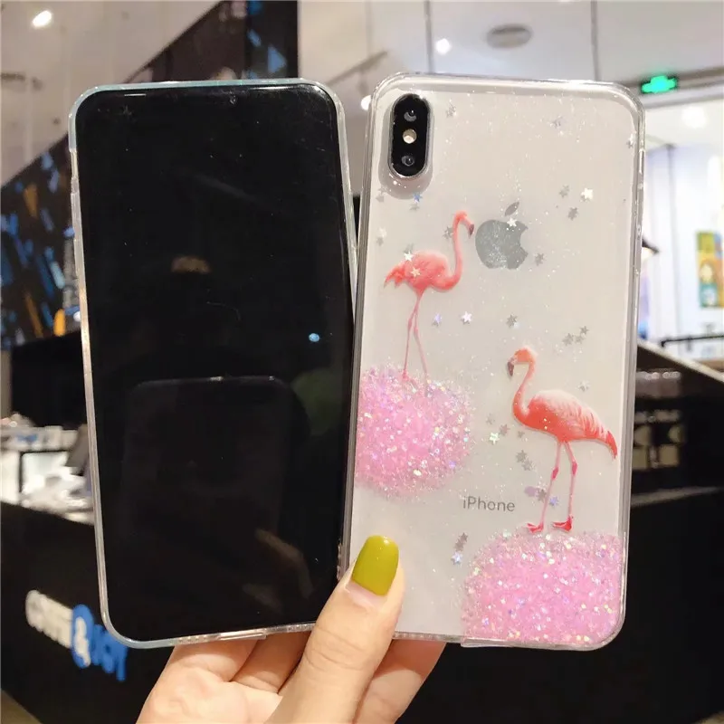 Блестящий чехол с сыпучим песком для iPhone X 7 8 чехлы телефонов фламинго 6 6s Plus XR XS Max