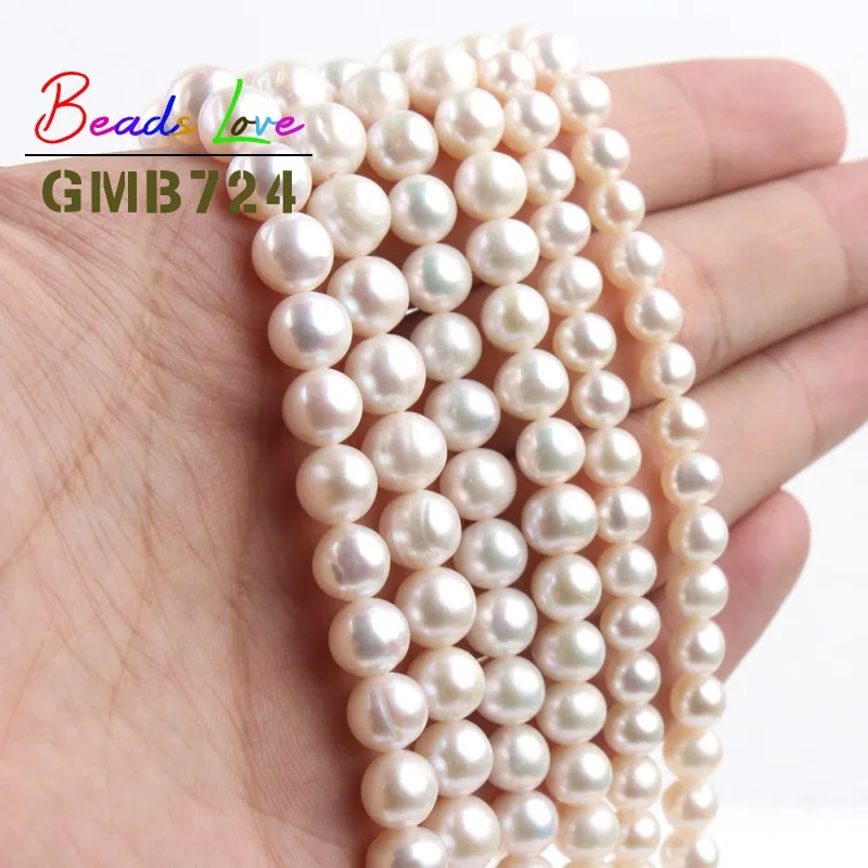 Круглые Бусины Из Натурального пресноводного белого жемчуга для изготовления