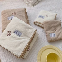 2021 new korea teddy velvet cartoon bath towel set embroidered two piece absorbent towel