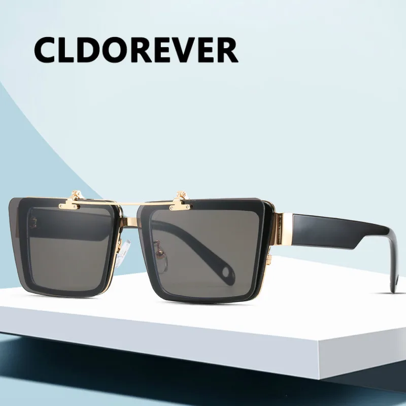 High Quality Sunglasses Men Fashion Square Flip Cover Sun Glasses For Women Vintage Luxury Brand Sunglass Shades Okulary
