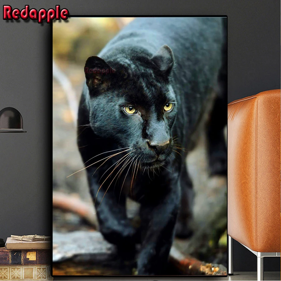 

Black Leopard Diamond Painting sale Animal Diamond Embroidery Mosaic Cross Stitch Kit full square Round Panther Decor Paintings