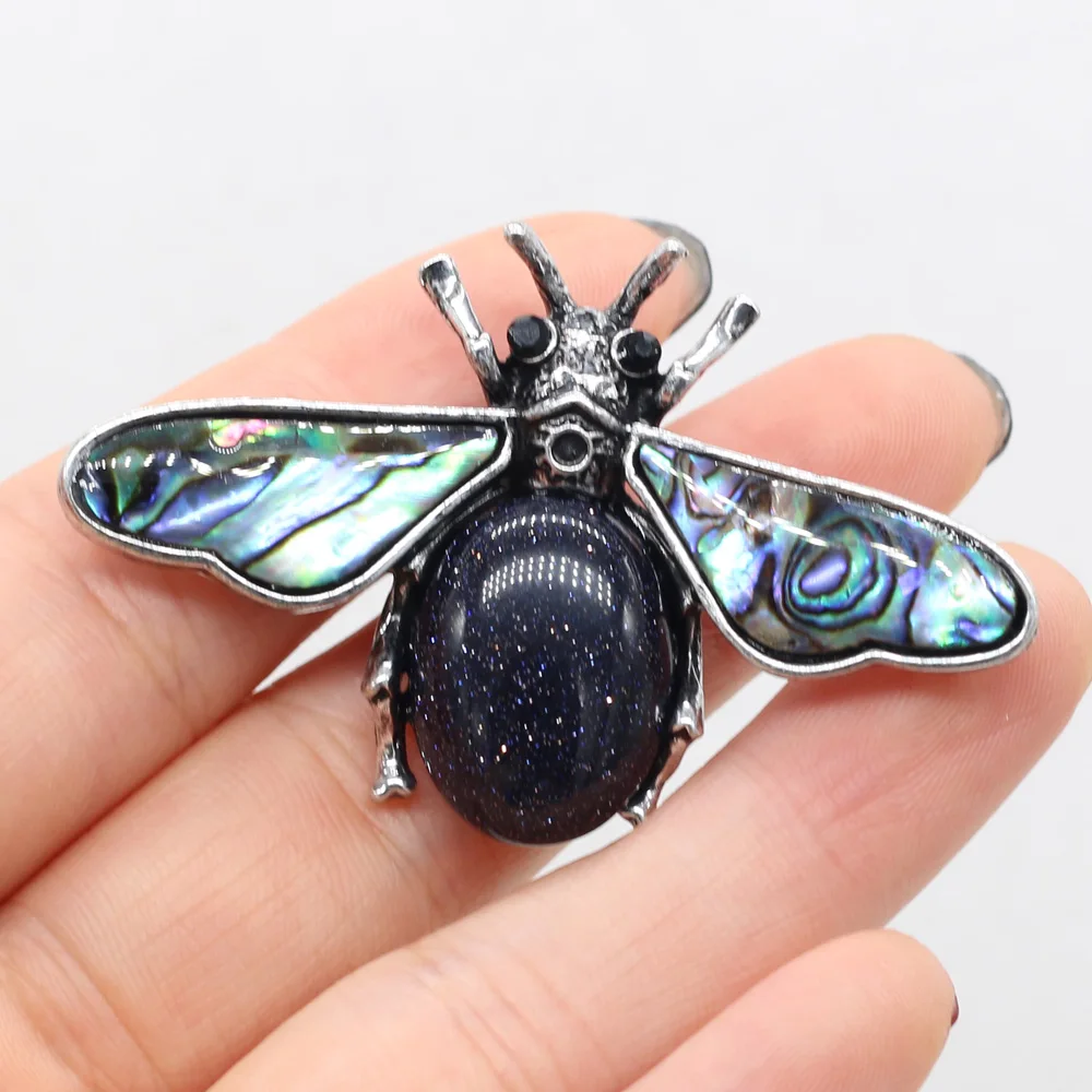 

Natural Stone Crystal Agates Lapis Lazuli Green Aventurine Amethysts Brooches Pins for Jewelry Making Women Gift Size 37x35mm