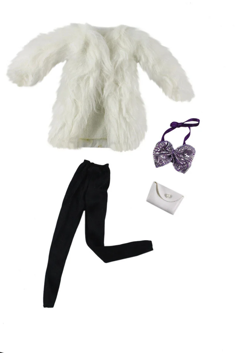 Белое меховое пальто брюки комплект одежды для Барби BJD FR SD Одежда куклы