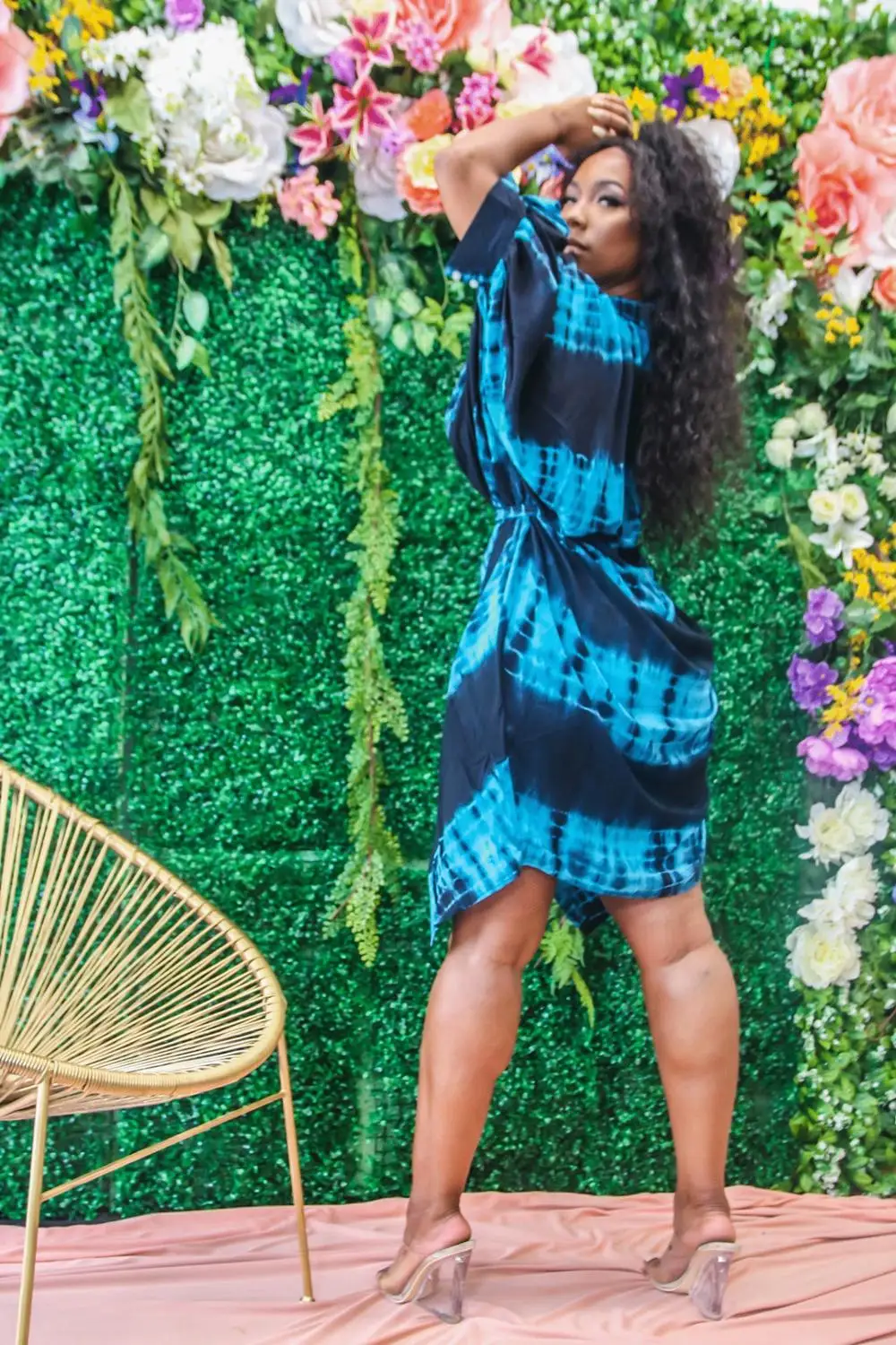 

Charming Women Tie-Dye Printing Shirt Dress Fashion Lady's Turn-Down Collar Batwing Sleeve Single-breasted Lace-Up Loose Dresses