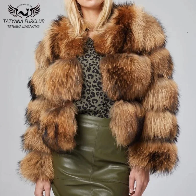 2022 Fashion Raccoon Fur Coat Women Winter Overcoats Luxury High Quality Genuine Full Pelt Raccoon Dog Fur Jacket Natural Woman