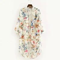 summer swimwear for girls floral printed long loose kimono cardigan blouse tops cover up women clothes