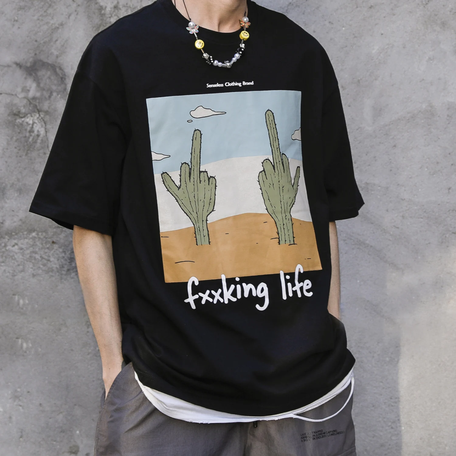 Футболка мужская с принтом кактуса хлопок короткий рукав Повседневная Уличная