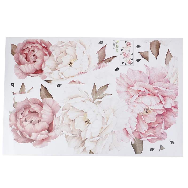 Большие настенные Стикеры с розовыми пионами и розами романтичные цветы