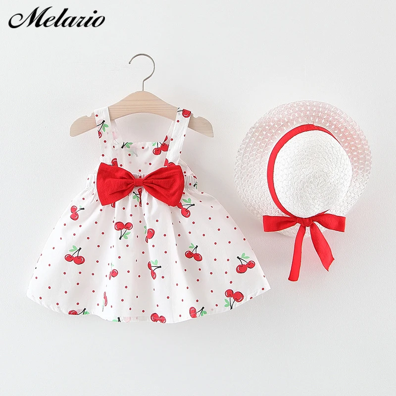 

Melario Children's Clothing Baby Girl Clothes Summer Party Clothing for Girls Dress Cherry Dot Princess Dresses Bow Hat Outfits