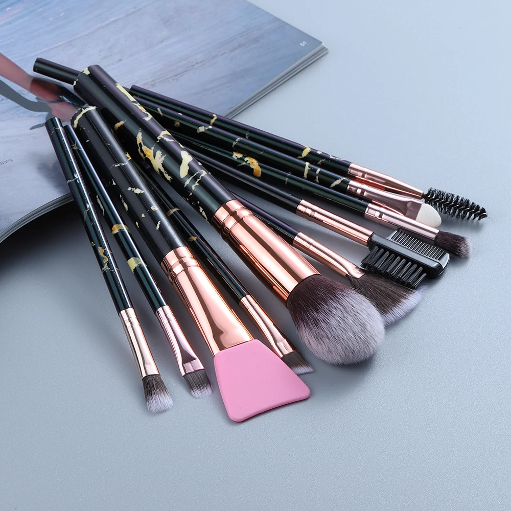 

FLD Marble Eye Makeup Brushes Set Face Mask Eyelash Sponge Eyeshadow Eyebrow Comb Lip Brush Comestic Tool Maquillaje Profesional