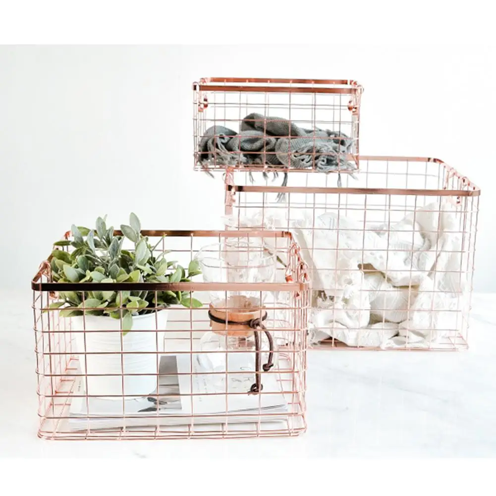 Железная корзина-органайзер для косметики в скандинавском стиле цвета розового