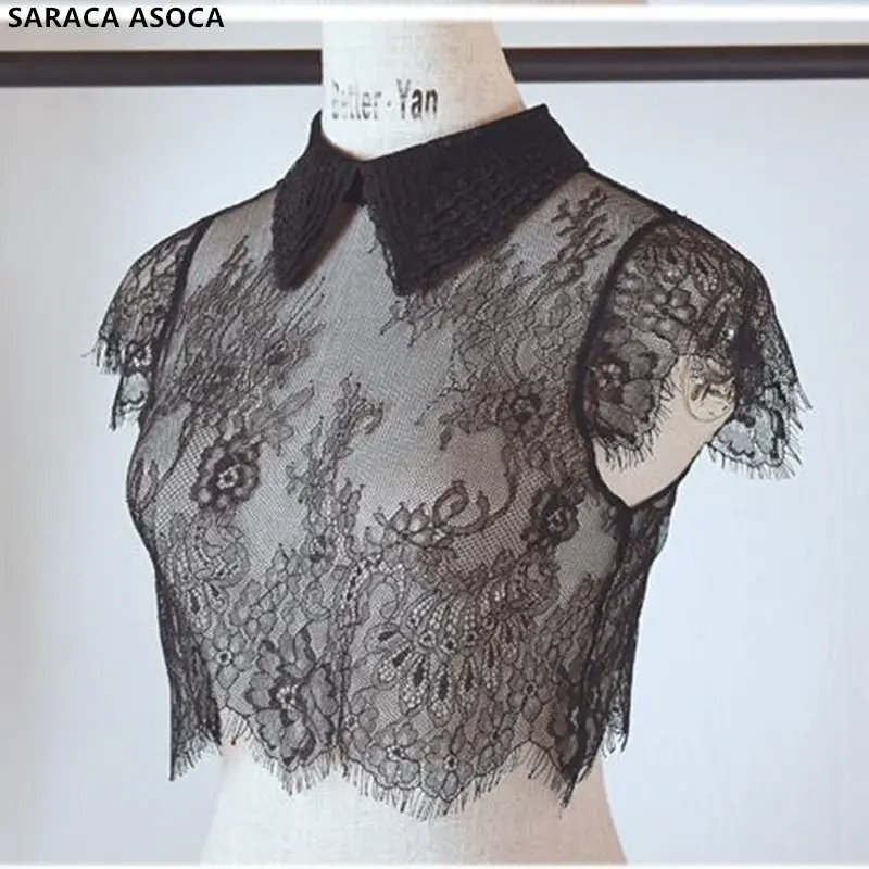 Модный кружевной прозрачный черный стоячий съемный воротник шаль Женский