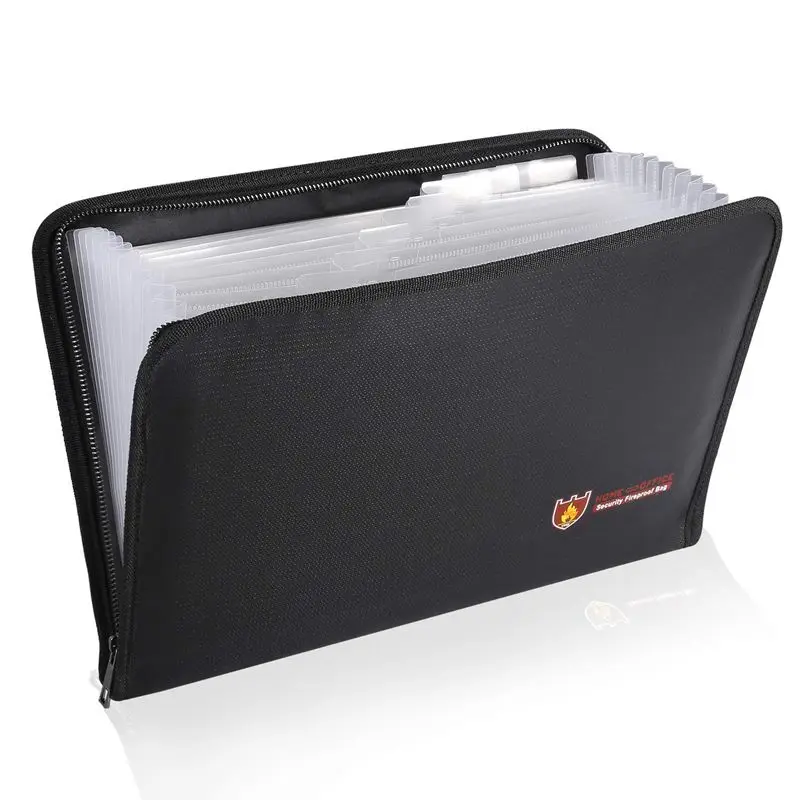 

Fireproof Files Folder Accordion Document Bags 14.3x9.8 inch A4 Size 12 Pockets Non-Itchy Silicone Coated Fire Resistant Safe Mo