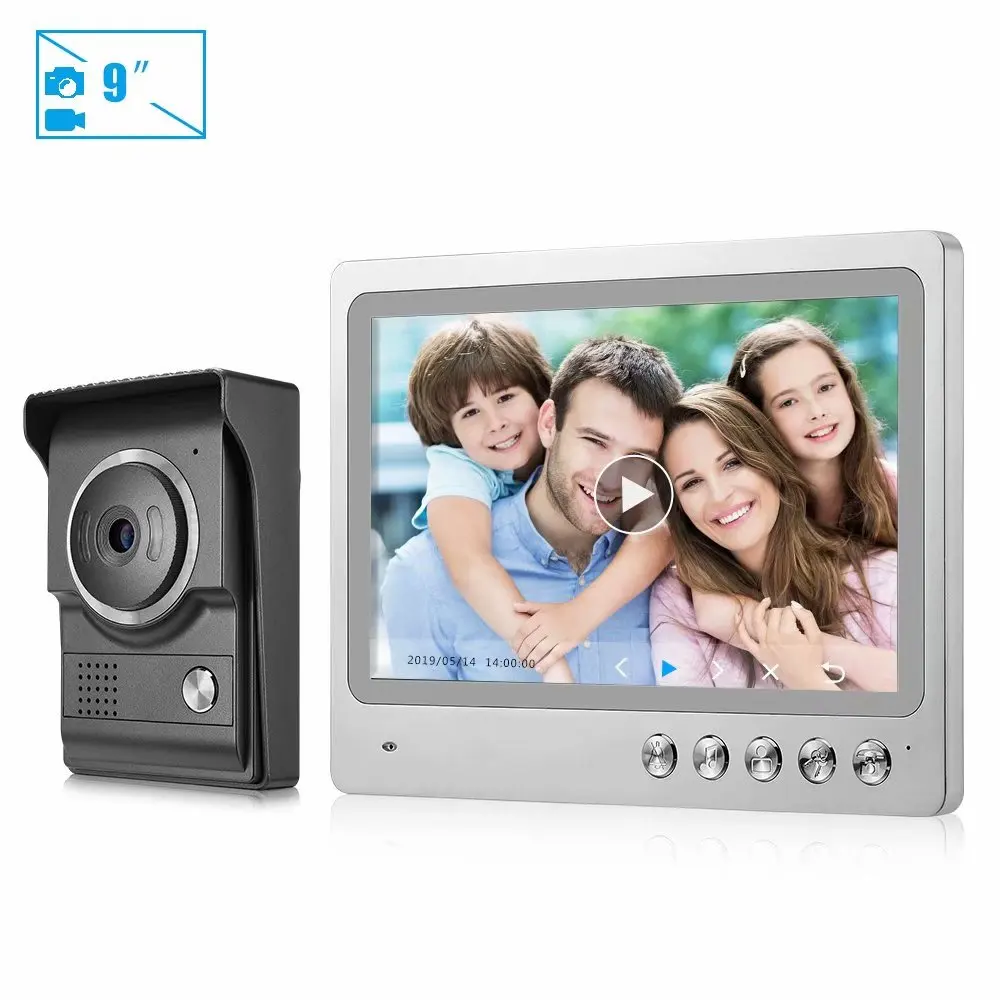 9 дюймов Проводная запись монитор экран видеодомофон система дверной звонок