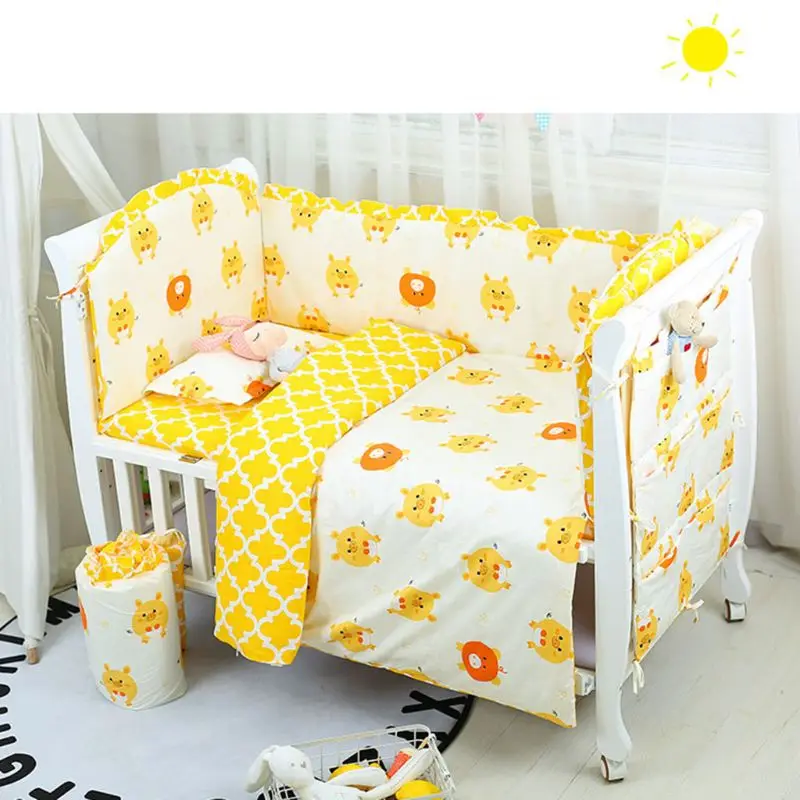 

5 Pcs Cotton Baby Bedding Set Nursery Crib Bumper Washable Bed Sheet Pillowcase F3ME