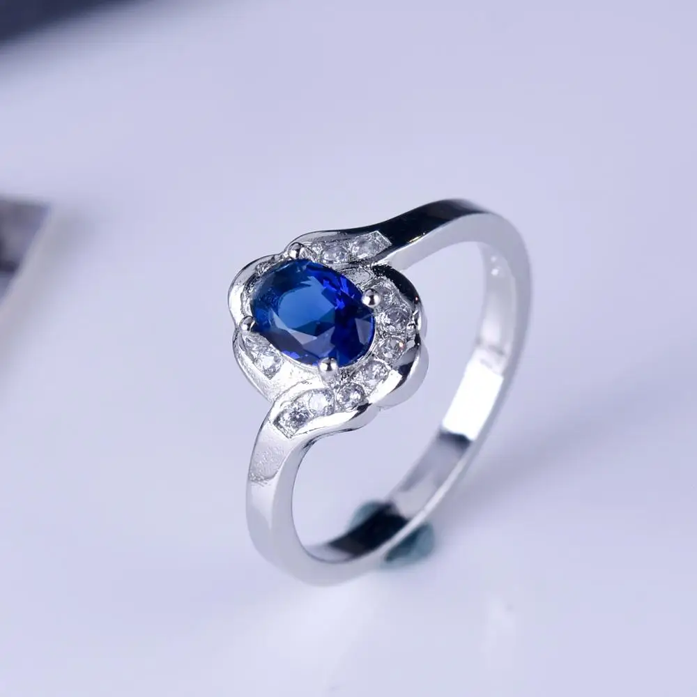 

Charms Female Crystal Zircon Stone Ring Blue stone Ring Wedding Band Jewelry Promise Engagement Rings For Women