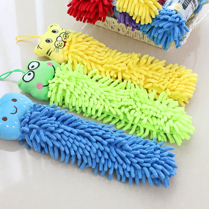 Bathroom Chenille Hand Towel Cartoon Cute Children Towels Kitchen Absorbent Dishcloth With Lanyard Convenient Accesories | Дом и сад