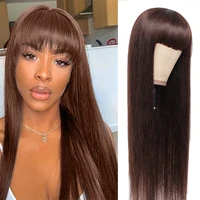 brown wig with bangs straight human hair wigs for black women glueless full machine wigs cheap human hair wigs remy hair