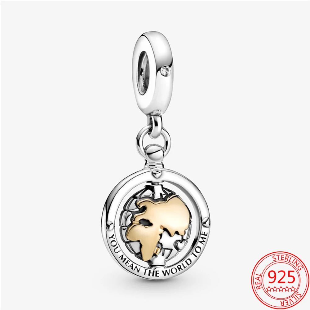 

New 925 Sterling Silver Rotating Earth Charms Pendant Fit Original Pandora Bracelet&Bangle for Women Fashion DIY Jewelry Gift