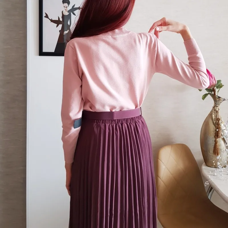 Свитер женский трикотажный GIGOGOU с круглым вырезом и длинным рукавом Осень-зима