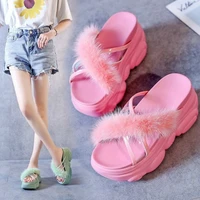 2020 summer new fashion slippers women maomao outer wear thick bottom shallow wedges slides 8 5cm high heels high quality solid