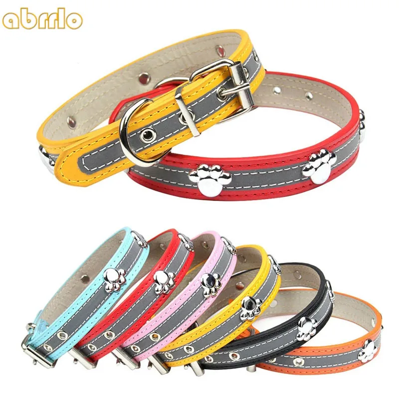Милые кожаные ошейники для собак с узором в виде лапок однотонные Цвет