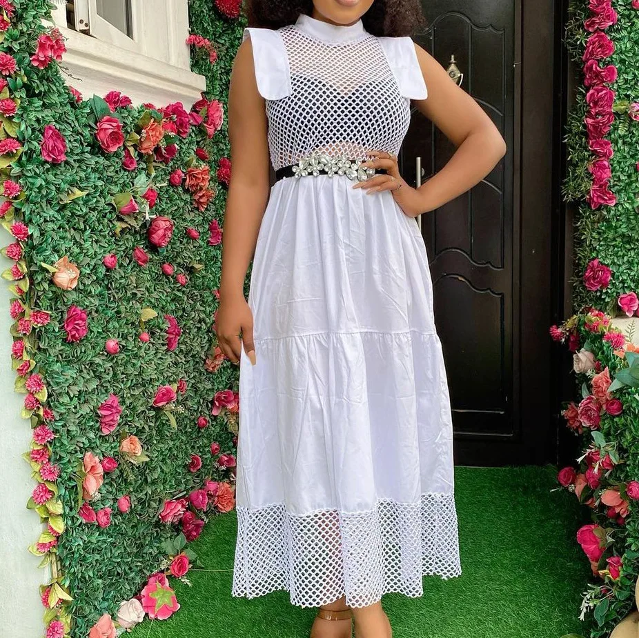 

African Party Dresses For Women 2022 Dashiki Ankara Hollow Out Maxi Dress New Elegant Muslim Fashion Abayas Kaftan Robe