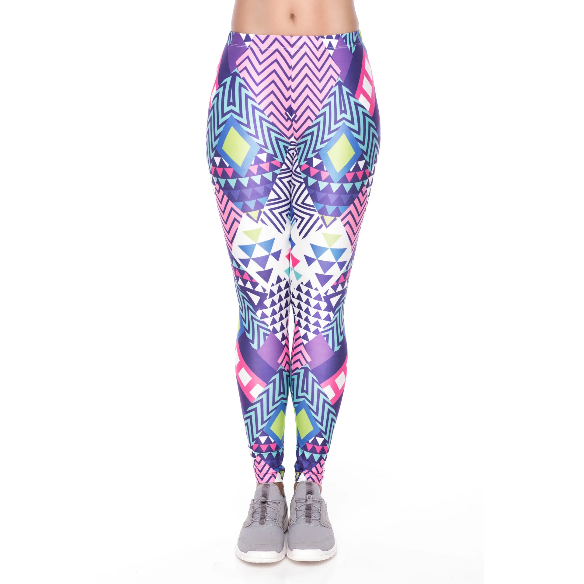 Леггинсы женские спортивные с геометрическим рисунком модные штаны завышенной