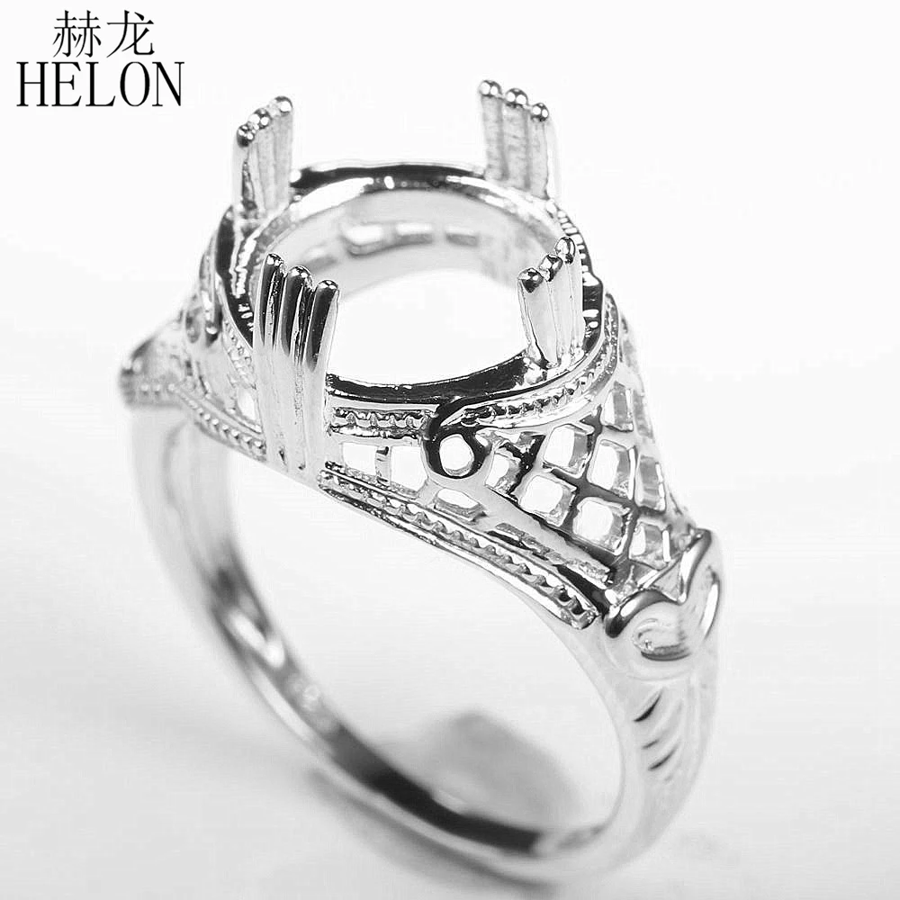 

HELON 14.5mm-15.5mm Round Cut Sterling Silver 925 Engagement Wedding Vintage Solitaire Semi Mount Ring Setting For Women Jewelry