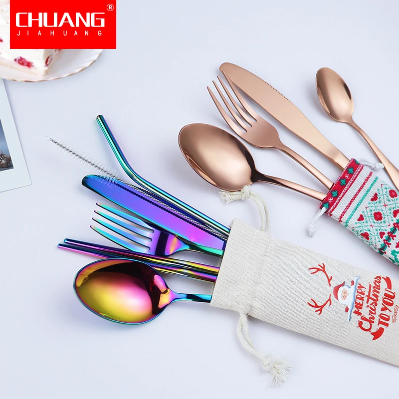 Нержавеющая сталь рождественский стиль красочный набор посуды столовые приборы