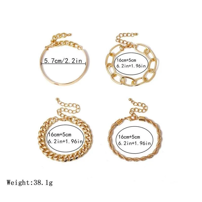 

4Pcs/Set Hip Hop Cuban Bracelet Alloy Fashion Bracelet Twisted Punk Women Bracelet Rope Fashion Jewelry Metal Gift Chain Bo Z3B0