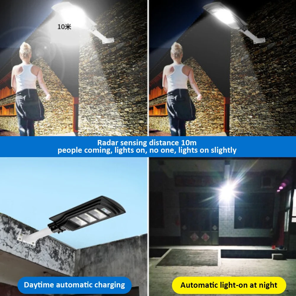 

LED Solar Street Lamp 30W/60W/90W Radar Induction PIR Motion Sensor Outdoor IP67 Waterproof Solar Lamp for Wall Garden Walkway
