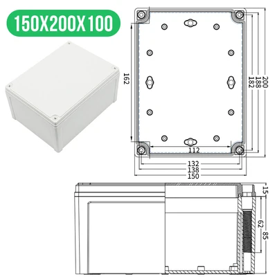 200x150x100mm(LxWxH) Высококачественная Водонепроницаемая электрическая распределительная коробка серии AG, IP67, ABS пластик, RoHS, чехол для корпуса, наружная распределительная коробка - Цвет: 200x150x100mm(LxWxH)