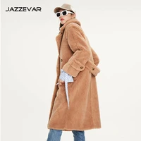 womens faux fur coats long teddy bear coat ladies clothing overcoat plus size beige wool blends 2019 autumn winter free ship
