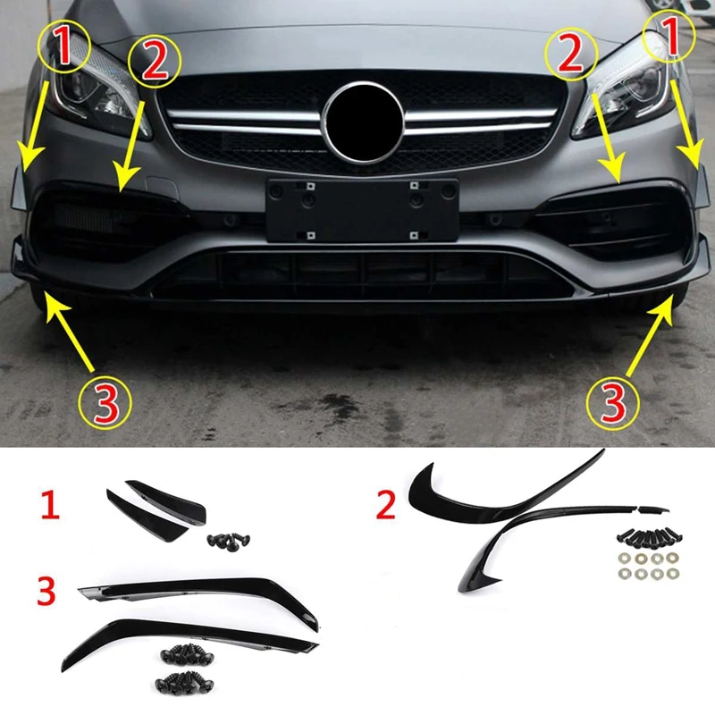 

6PCS Front Bumper Side Splitter Spoiler Canards Air Knife for Benz a Class W176 A180 A200 A220 A250 AMG A45 2016-2018