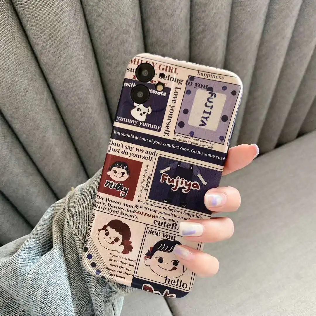 Retro Japan Cartoon Peko Milky Girl Poster Style phone Case For iPhone XS MAX XR 7 8 Plus 11 Pro Max Soft back cover | Мобильные