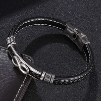 punk bracelet men black leather bangles stainless steel buckle cowhide braided handmade rock bracelet armband 2022 bb1039