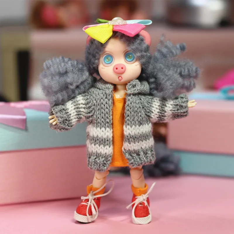 Ob11 Кукла Одежда 1/12 1/8 bjd детская одежда глиняная кукла красивый узел свинья бегать детский вязаный свитер кардиган пальто кукла аксессуары