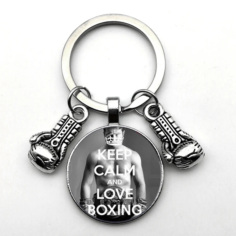 

Unique Essential Keychain Occupation Boxing Gloves Keychain Gloves Pendant Convex Round Glass Keychain Inspirational Personality