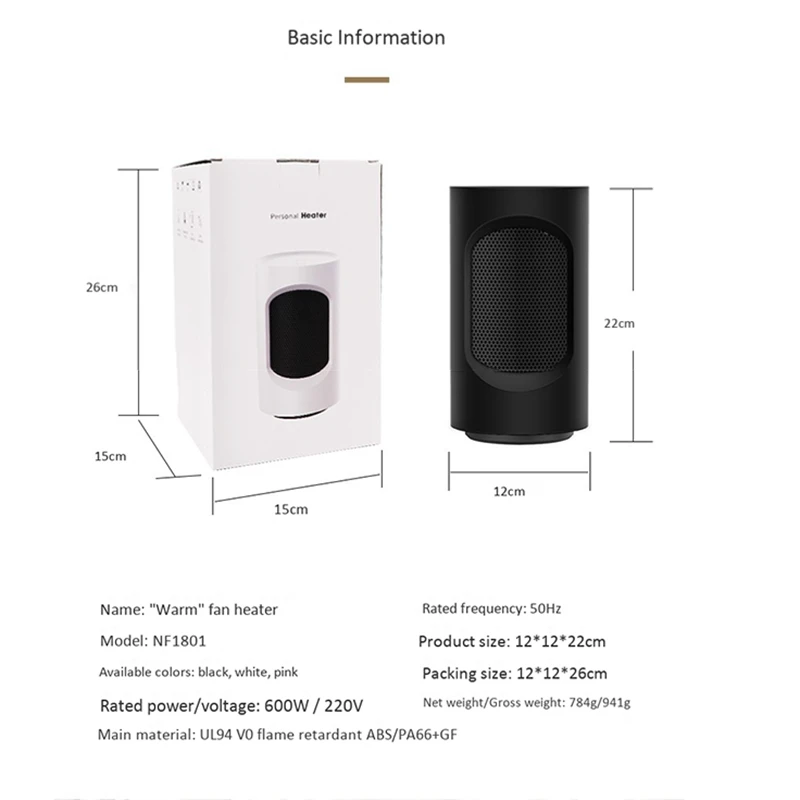 

Electric Heater Warmer Portable Home Heater Handy Warmer for Home Office Household Fan Heater Stove Radiator (US Plug)