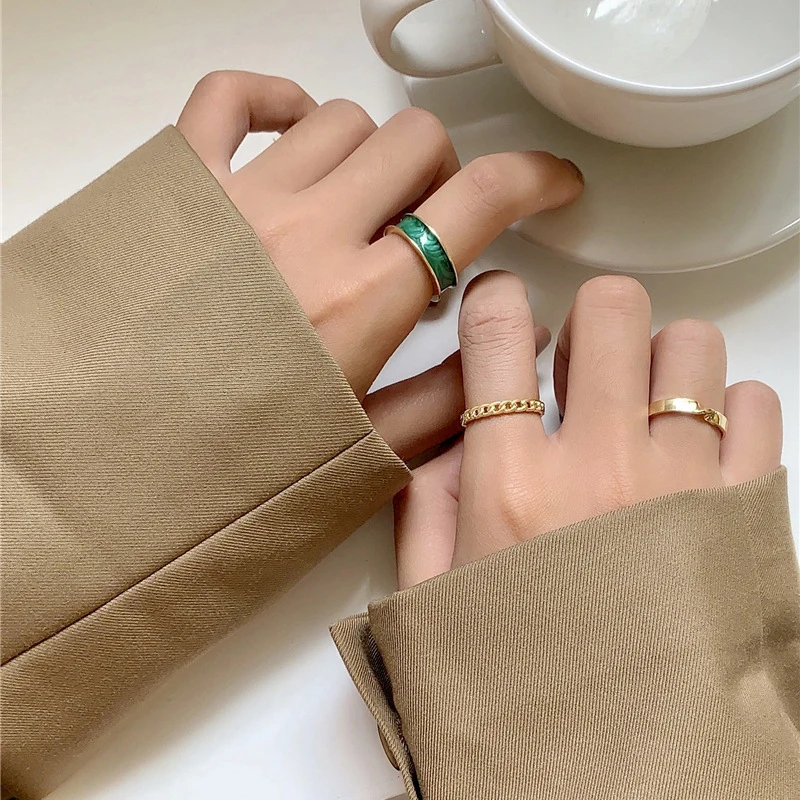 

GSOLD New 3pcs/set Vintage Minimalist Enamel Twisted Geometric Hollow Chain Metal Open Adjustable Wide Punk Women Girl Jewelry