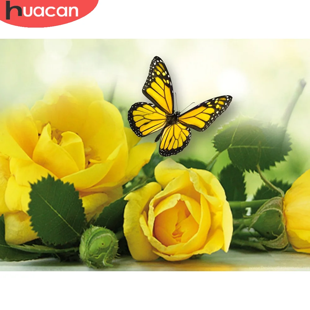 

Алмазная живопись HUACAN, настенные наклейки с цветами розы, вышивка мозаикой в виде бабочки, домашний декор