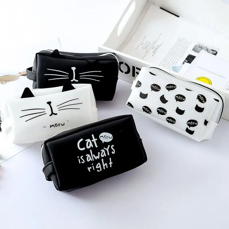 Silica Gel Cat Pen Bag Cartoon Students Large-capacity Cute Pencil Learning Stationery Box | Bags