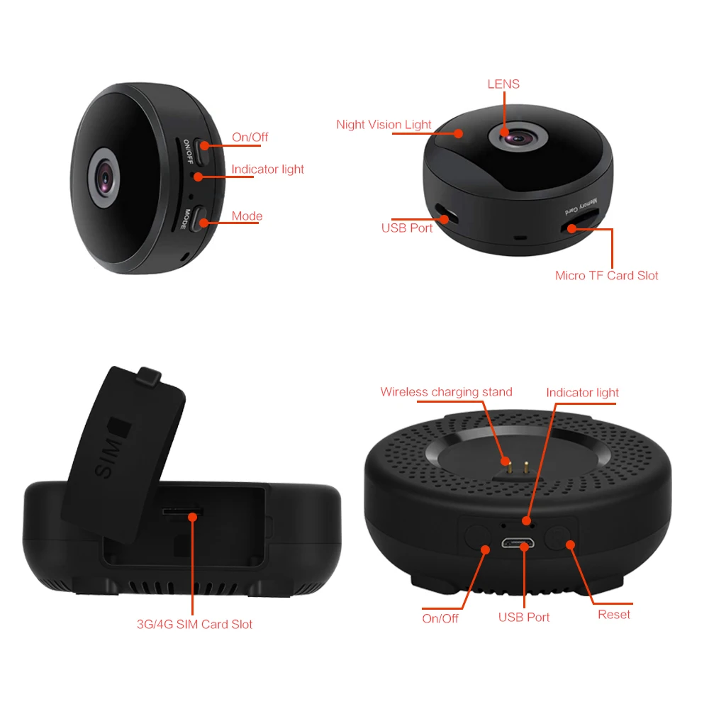 3G 4G Lte Беспроводная портативная мини камера 1080P GSM SIM карта WIFI CCTV P2P ИК Ночное