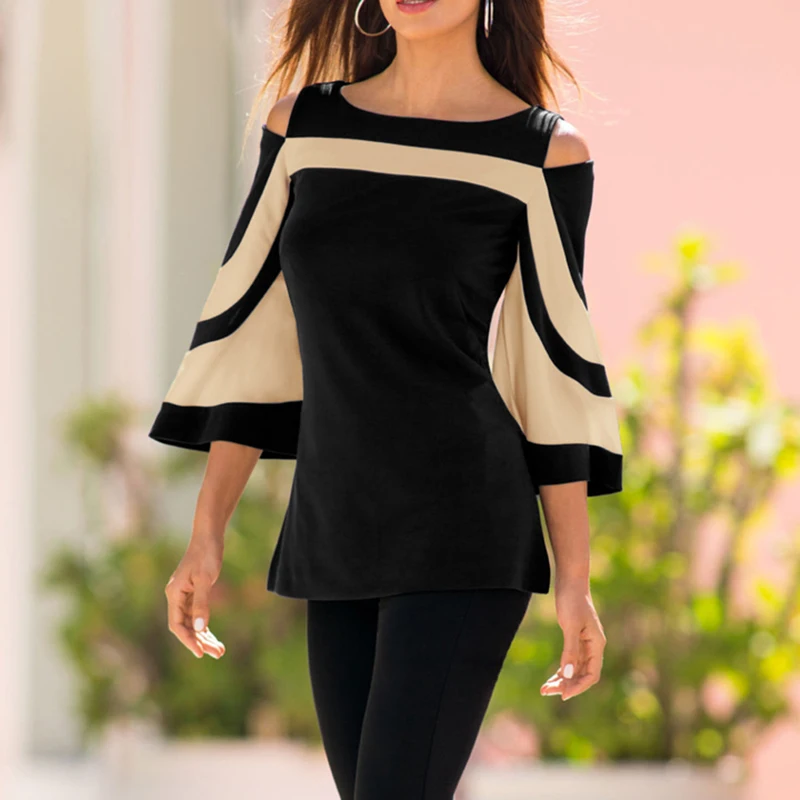 Офис Леди Лето Осень Женщины Дамы Повседневная Половина Расклешенного Рукава O