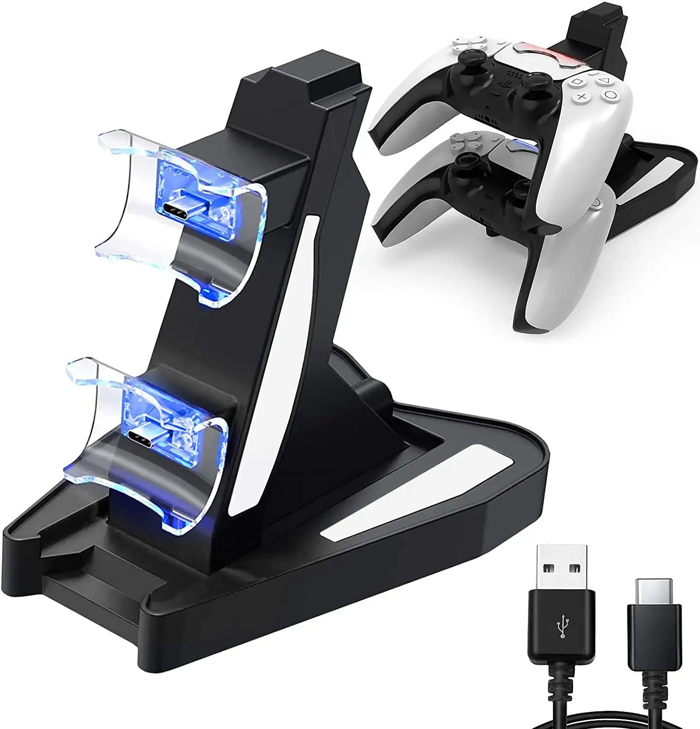 

New PS5 Controller Charger Double USB Fast Charging Docking Station Stand & LED Indicator for PS 5 Controllers