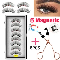 lekofo 8pcs 5 magnets 3d magnetic false eyelashes handmade artificial faux cils magnetic natural mink eyelashes with tweezers