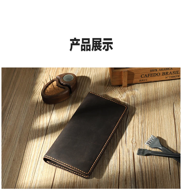 Кошелек мужской из натуральной кожи Крейзи Хорс винтажный удлиненный бумажник