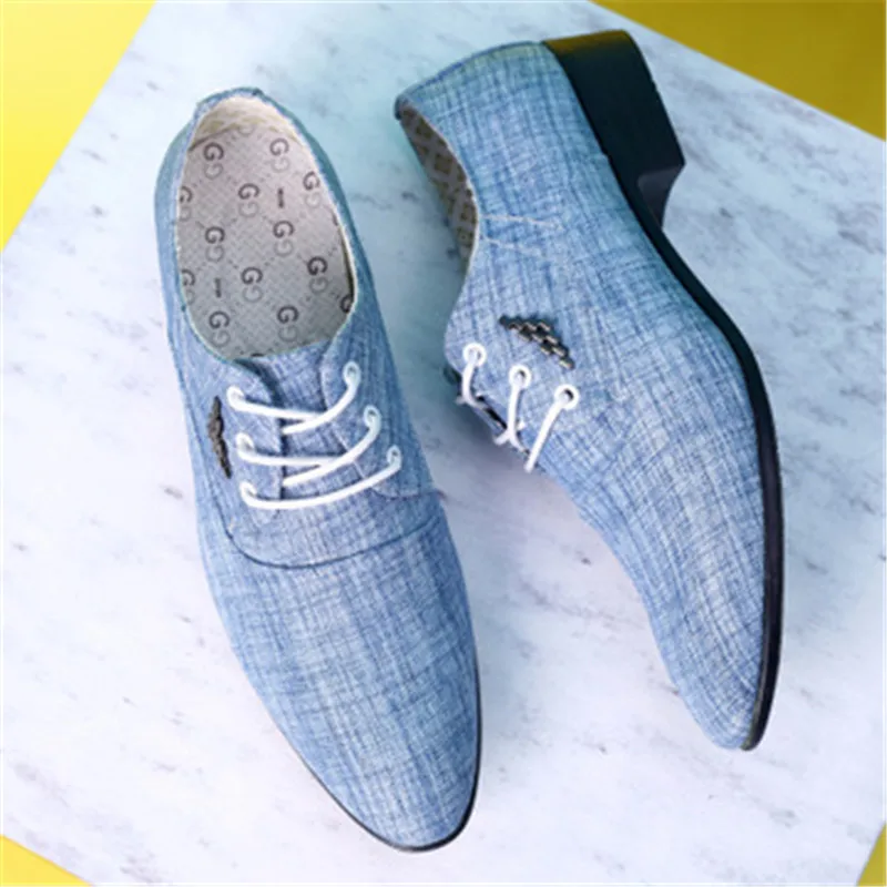 

Men Elegant Lace-Up Pointed toe Casual Shoes 2020 Spring Summer Male Breathable Canvas Flat Walking Shoes Chaussure Homme